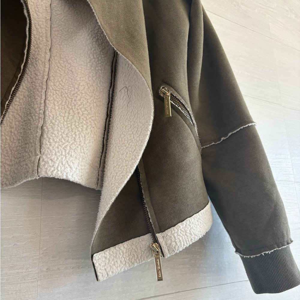 Michael Kors Olive Teddy Jacket with Cream Lining - Picture 4 of 8